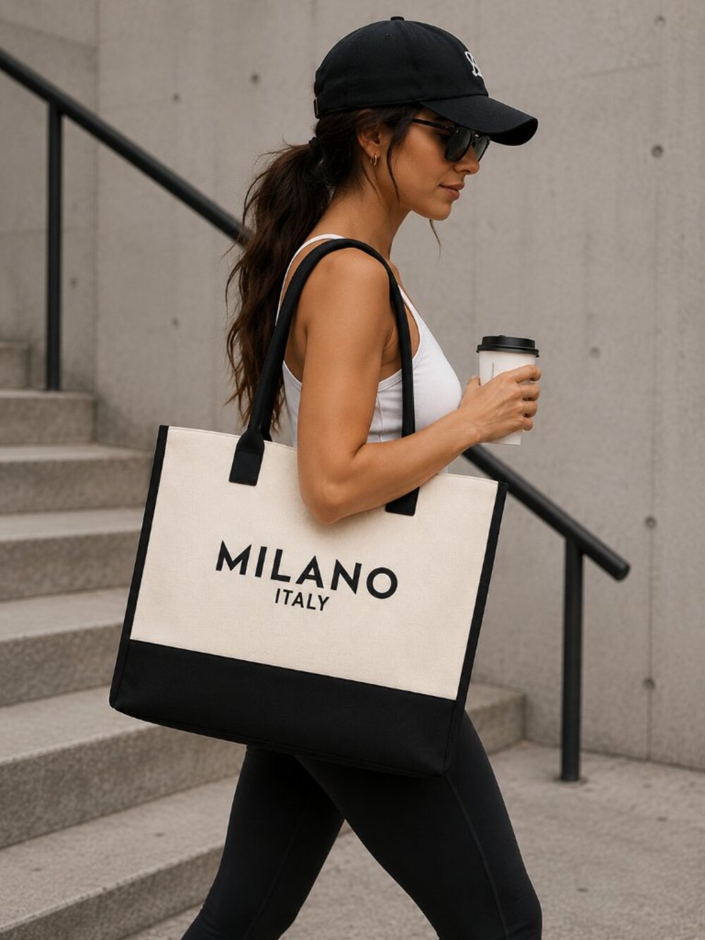 Milano Italy Print Canvas Tote Bag Large Capacity Shoulder Bag - Picture 2 of 8